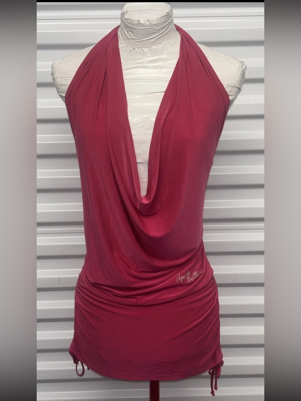 Apple Bottoms Y2K Halter Neck Rouched Side Bling Logo Micro Mini Dress One Size